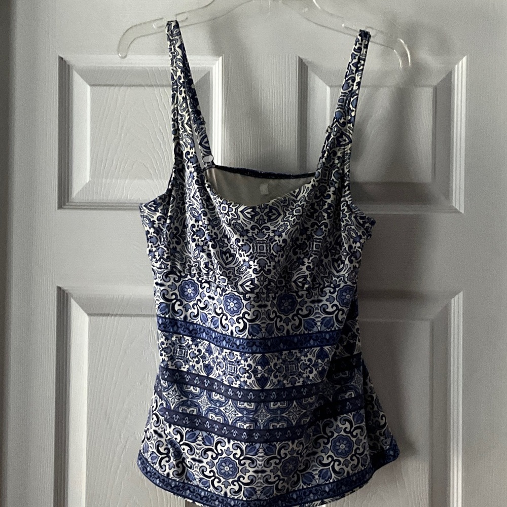 Blue and White Patterned Swim Top